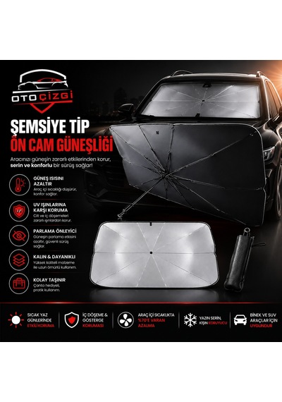 Şemsiye Tip Ön Cam Güneşliği Katlanabilir Uv Korumalı Araç Cam Güneşlik