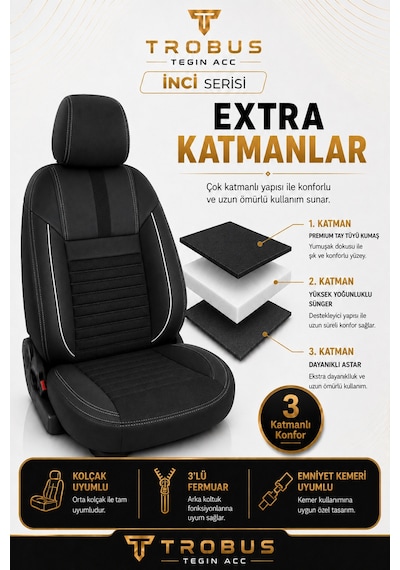 Vw Jetta 2010+ Uyumlu İnci Serisi Siyah Beyaz Oto Koltuk Kılıfı