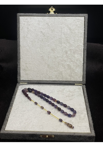 Salih Şirin Halkalı İmame Badem Kesim Lila Mor Sıkma Kehribar Tesbih 6x8 Mm