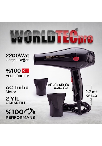 Worldtec 2200 W Turbo Profesyonel Kuaför Fön & Saç Kurutma Makinesi