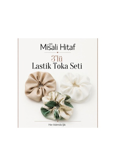 3'lü Lastik Toka Seti Kadın Saç Tokası Saç Lastiği Krem - Yeşil - Beyaz