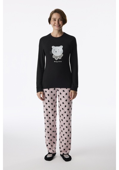 Penti Siyah Moody Uzun Kollu Tişört Pijama Üstü