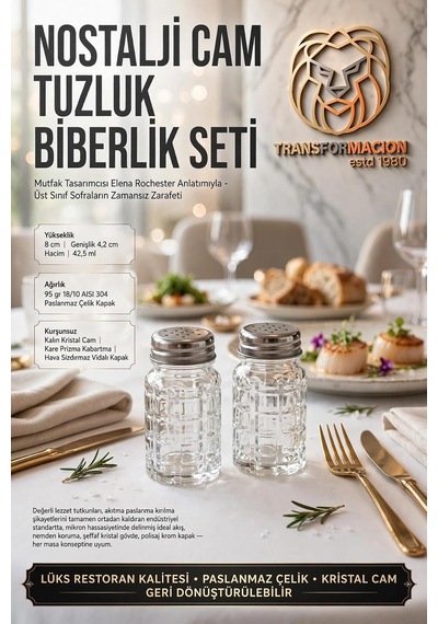 Retro 2li Cam Tuzluk Biberlik Seti Klasik Kare Kabartmalı Baharatlık Takımı Paslanmaz Çelik Vidalı Metal Kapaklı Diğer