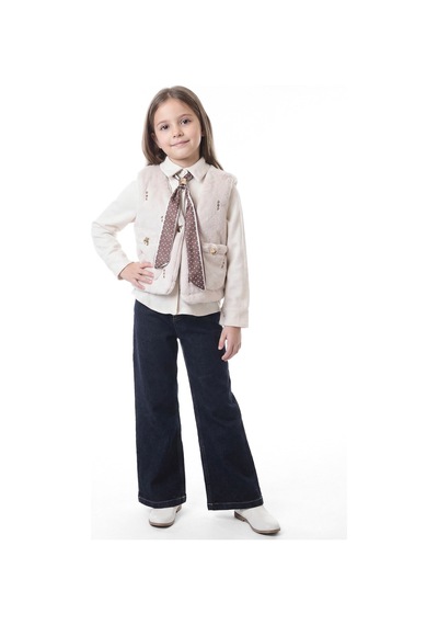 Xo Kids Kız Çocuk Folarlı 3lu Alt Üst Takım 7-14 Yaş 3953-4953 Ekru