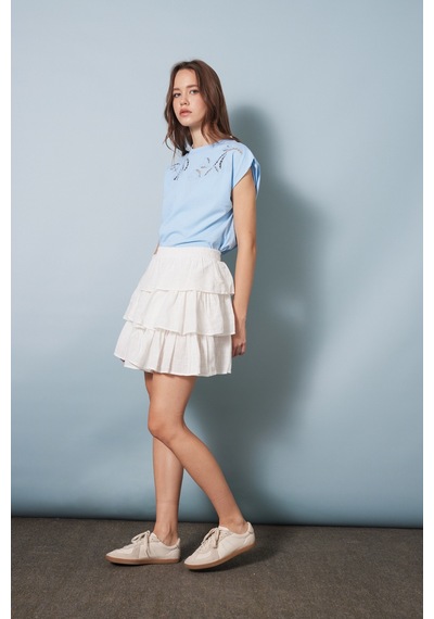 Keten Fırfırlı Etek Ekru