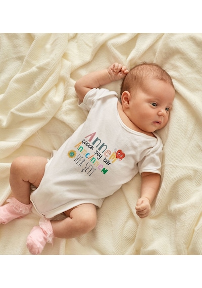 Bk Gift Bk Kids Annem Çok Şeyi Bilir Tasarımlı Bebek Body Zıbın - Model 1 12-18 Ay Sarı