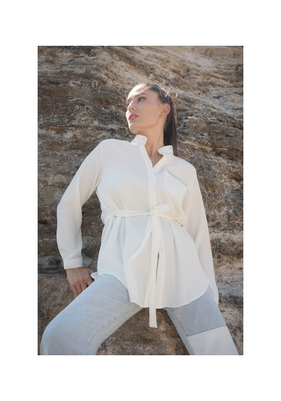Charmwear Uzunkol Cepli Bluz Beyaz