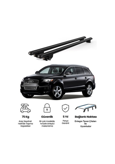 Kanca Audi Q7 2006-2015 Uyumlu Siyah Kilitli Ara Atkı Port Bagaj Tavan Barı