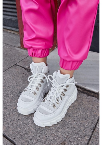 Candy Beyaz Hakiki Deri Kadın Sneaker Bot-Beyaz
