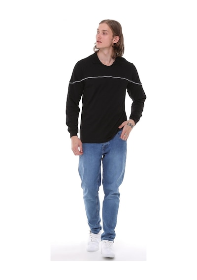 Uniprom Uzun Kollu T- Shirt Penye Polo Yaka %100 Pamuk Siyah Erkek Siyah