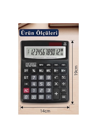 Hesap Makinesi Siyah 14x19cm 1 Adet Ticon Cc-6012 12 Haneli Hafızalı Orta Boy Ofis Büro Masaüstü Hesap Makinası