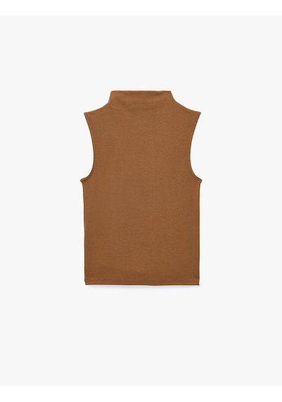 Koton Pamuklu Dik Yaka Slim Fit Kolsuz Body Kahverengi 7wak10056ek Kahve