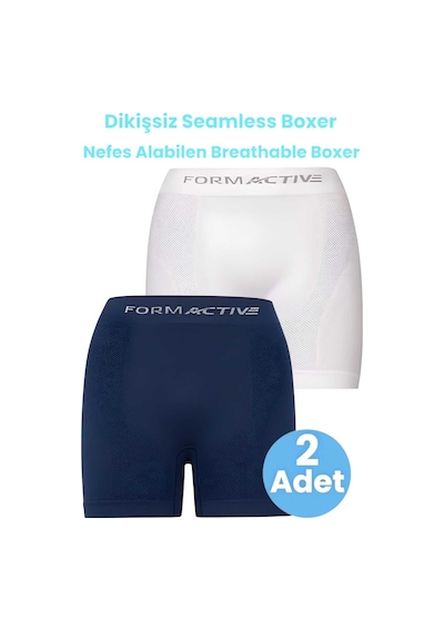 Uniquetrenders Erkek Dikişsiz/seamless Nefes Alabilen Boxer 2'li Set Beyaz - Lacivert
