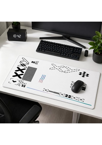 Grıd Xxl Mouse Pad 90x40 Cm, Büyük Masa Matı, 3 Mm Dikişli Kenar, Kaymaz Kauçuk Taban, Gaming Mousepad White Gr
