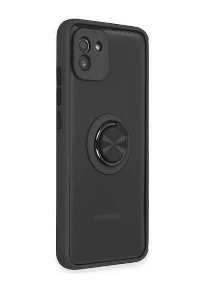 Samsung Uyumlu Galaxy A03 Uyumlu Kılıf Montreal Yüzüklü Silikon Kapak - Siyah
