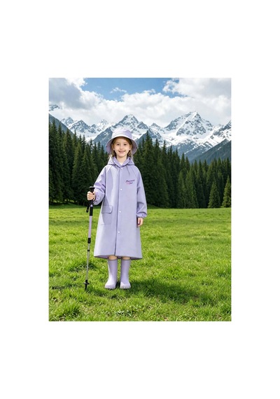 Miço Kids Siperlikli Kapüşonlu Su Geçirmez Çocuk Yağmurluk Mor