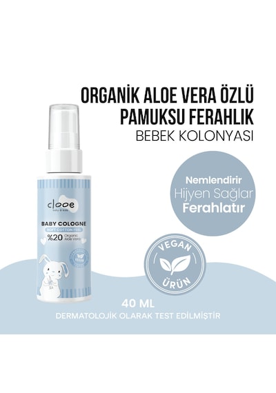 Hassas Ciltlere Özel Organik Aloe Vera Özlü Pamuk ve Vanilya Kokulu Bebek Kolonyası 4'lü Set 150 Ml + 40 Ml x 2