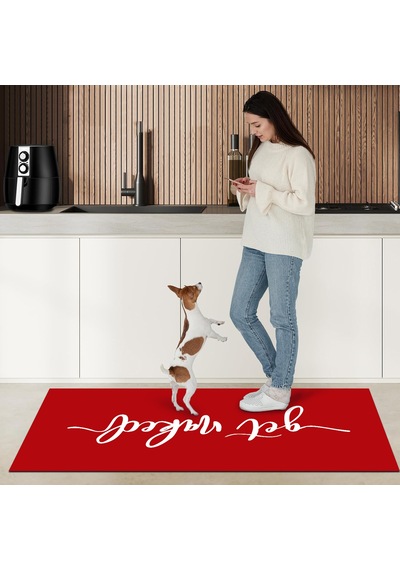 Dijital Kaymaz Yıkanabilir Mutfak Banyo Salon Paspas Halısı Trend Modern Al4012 Kırmızı
