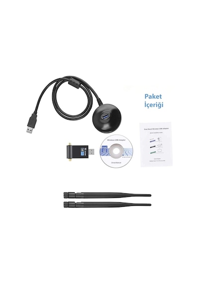 Dailytech Wi-Fi Adaptör Kablosuz Çift Antenli 1200Mbps USB 3.0 5G