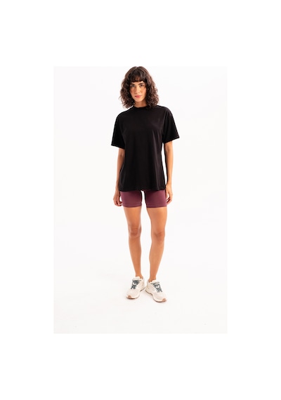 Justever 100% Pamuk Oversize Fit Bisiklet Yaka Siyah Kadın T-shirt - Halo Siyah