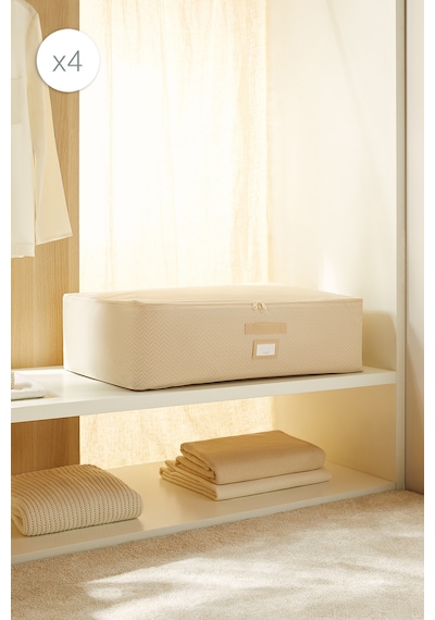 Ocean Home Textile 4'lü Mega Boy Bej Balıksırtı Baza Altı Hurç Set 74 X 46 X 22 Cm Bej