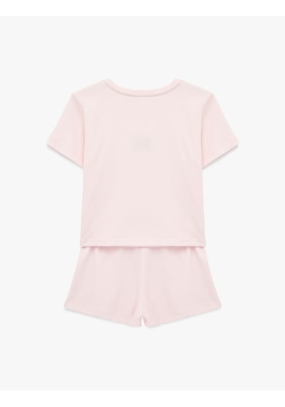 Koton Kiraz Detaylı Bisiklet Yaka Kısa Kollu Dokulu Pijama Takımı Pembe 6slk40086mk Gül