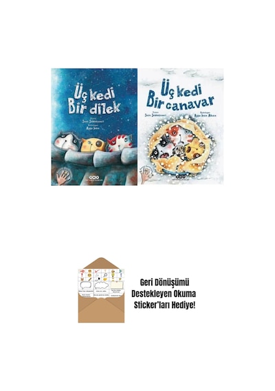 Üç Kedi Bir Canavar +üç Kedi Bir Dilek 2 Kitap Bir Arada + Okuma Sticker'ları