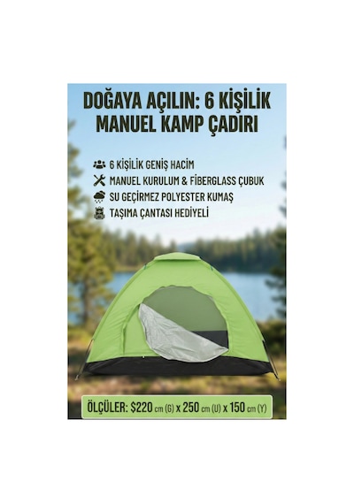 Çadır Su Geçirmez Geniş Kampçı Kolay Kurulumlu Pratik Kamp Çadırı 6 Kişilik 220x250x150cm Çok Renkli