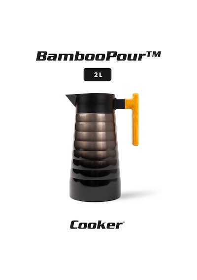 Cooker Bamboopour 2 Litre Paslanmaz Çelik Bambu Saplı Termos Ckr2097 Siyah