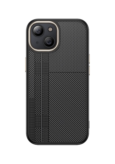 Goocamp Apple Uyumlu iPhone 15 Kılıf M-safe Şarj Özellikli Karbon Fiber Görünümlü Antina Kapak - Siyah-gri
