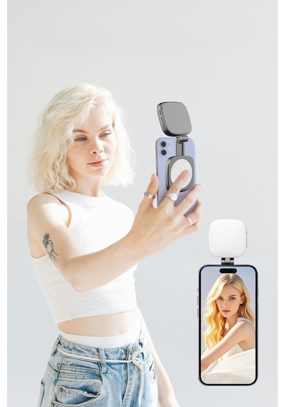 Şarjlı Aynalı Manyetik Led Selfie Işığı 3 Renk Modlu Telefon Video Çekim Ve Makyaj Işığı