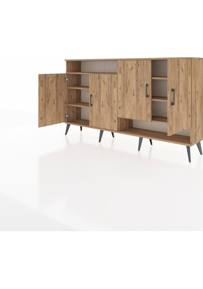 Arges Konsol 6 Raflı 4 Kapaklı 176x30x99 Çam-çam Atlas Çam/atlas Çam - Atlas Çam