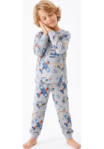 Modanino Erkek Çocuk %100 Pamuk Pijama Takımı 3-8 Yaş 12736ıs Gri