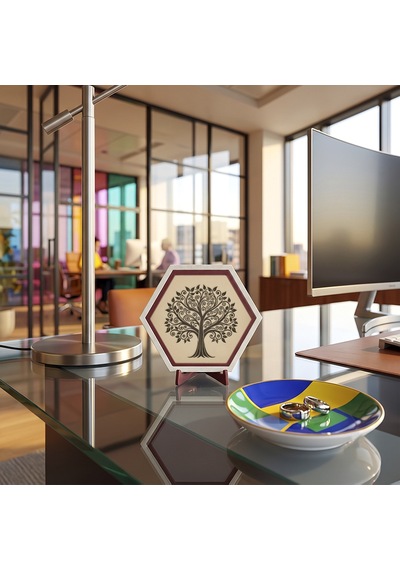 Doğadan İlham Alan Hayat Ağacı Masaüstü Dekoratif Süsü Yaşam Alanlarınıza Huzur Katan Modern Tasarım 10x10 Cm, Pudra