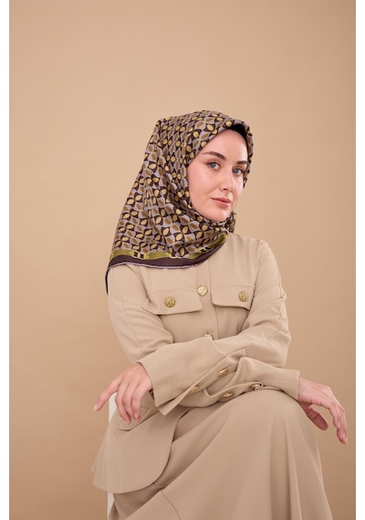 Silk Home Twill İpek Eşarp 11481-14 Lila, Acı Kahve, Yağ Yeşili, Gold, Kahve