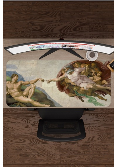 Ademin Yaratılışı Tablo Michelangelo V3 90x40 Xxl Gaming Kauçuk Kaymaz Taban Mouse Pad Fare Altlığı
