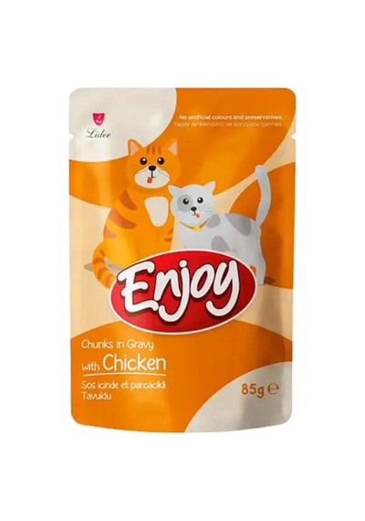 Enjoy Pouch Sos İçinde Et Parçacıklı Tavuklu Yetişkin Kedi Maması 85 Gr