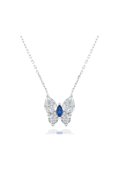 Brezza Lusso Jewelry Safir Işıltılı Diamond Sevgi Kelebeği Kadın Gümüş Kolye 42 CM 42 CM