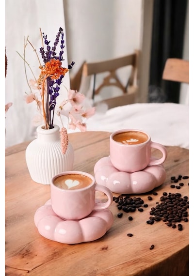 Mithra Life 2 Adet 95 Ml Papatya Şekilli Seramik Pembe Türk Kahvesi Fincan Takımı Mıt1159 Pembe