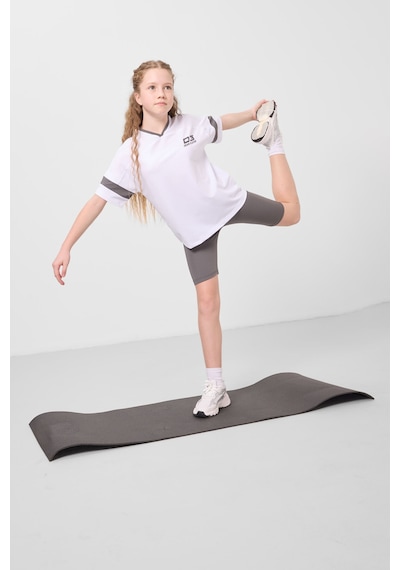 Tommylife Beyaz-koy U Gri V Yaka Kemer Detaylı Standart Fit Performans Kız Çocuk Tayt Takım - 75187 Beyaz