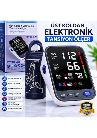Maxx Life Üst Koldan Dijital Tansiyon Aleti Büyük Ekran Hafızalı Fc-bp113