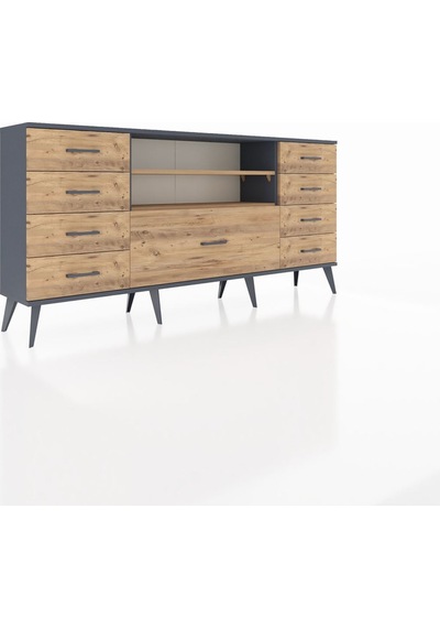 Arges Konsol 2 Raflı 9 Çekmeceli 176x30x83 Antrasit-çam/çam Çam/çam Arges Konsol 2 Raflı 9 Çekmeceli 176x30x83 Antrasit-çam/çam Çam/çam
