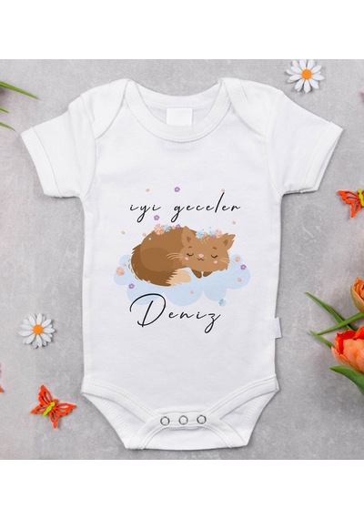 Bk Gift Bk Kids İsimli İyi Geceler Tasarımlı Bebek Body Zıbın - Model 1 9-12 Ay Sarı
