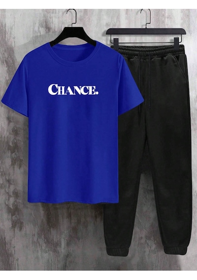 Uyguntarz Unisex Chance Baskılı Eşofman Takımı Mavi