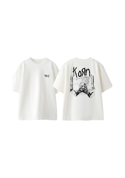 Thewert Korn Dikenli Teller Tasarım Sırt Baskılı Pamuk Beyaz Oversize T-shirt