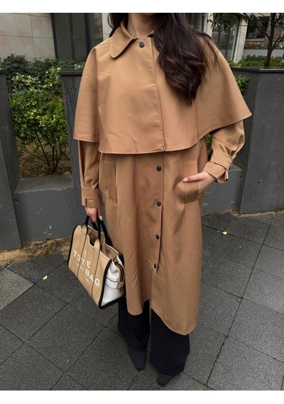 Laluvia Camel Çıkarılabilir Kapüşon Detaylı Pelerinli Trençkot - 85179 Camel