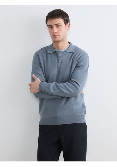 Lcw Vision Mavi Polo Yaka Erkek Triko Kazak