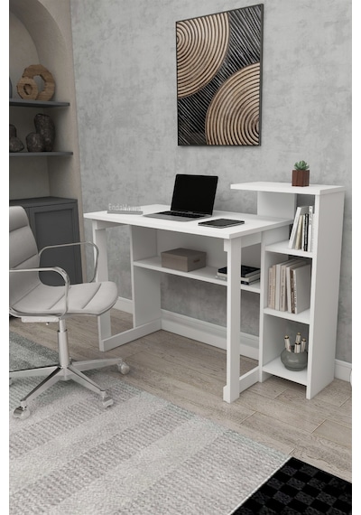 Lotus 5 Raflı Çalışma Masası Laptop Bilgisayar Masası Ofis Ders Yemek Çocuk Masası Beyaz Lotus 5 Raflı Çalışma Masası Laptop Bilgisayar Masası Ofis Ders Yemek Çocuk Masası Beyaz
