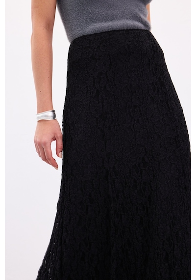 Sateen Dantelli Uzun Etek - Siyah-136891 Siyah