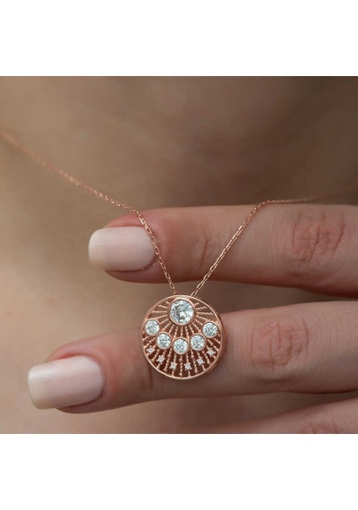 925 Ayar Gümüş Etnik Desenli Rose Kadın Gümüş Kolye Gri